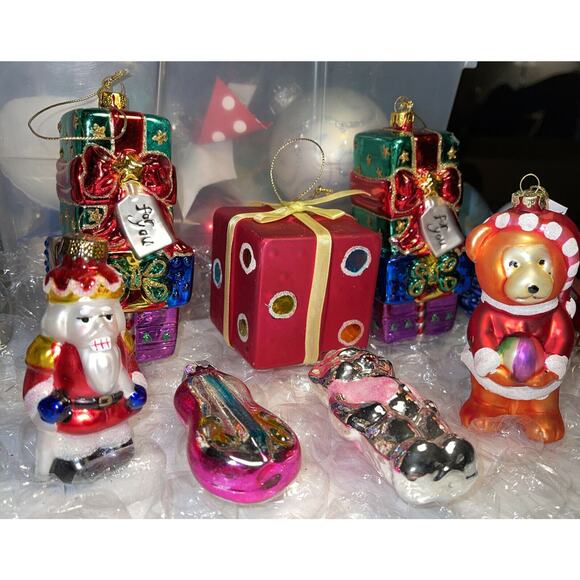 Stunning Vtg Embellished ALL Blown Glass Christmas Ornaments Germany #39 - Picture 10 of 12